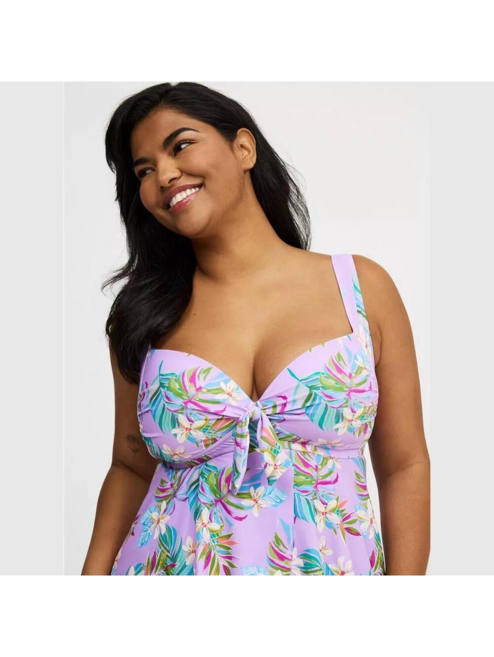 Torrid Women's Swimsuit Top Wireless Babydoll Tie Front Purple Plus Size 2 D/DD